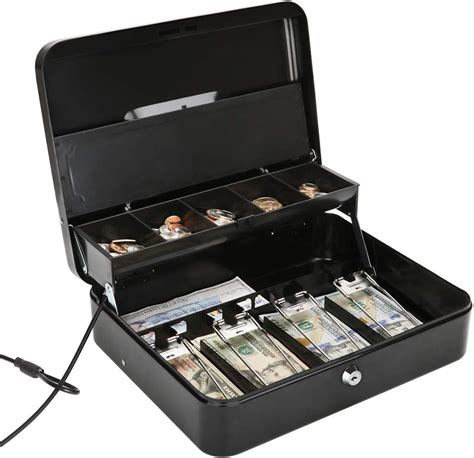 Jssmst Large Locking Cash Box with Money Tray, Metal Money 